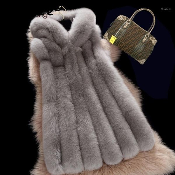 

2020 fluffy faux fur gilet vest coat winter hooded overcoat parkas femininas plus size outwear waistcoat artificial fur coat1, Black