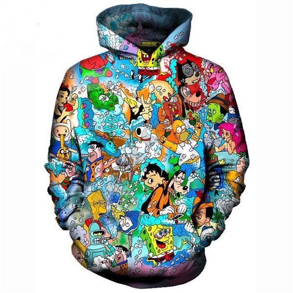 

funny 3d 90s cartoon collage printing hoodies cute anime series men/women autumn and winter sweatshirt boys hoodie, Black;white