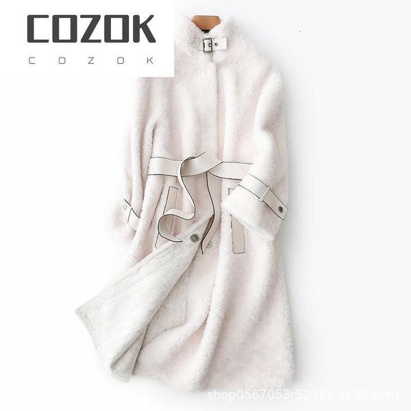 

women's fur & faux cozokfur winter real coat women clothes 2021 korean fashion thick sheep wool jacket + belt warm long coats hiver 927, Black