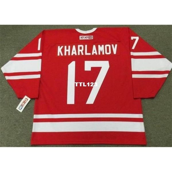 Homens reais bordados completos #17 Valeri Kharlamov URSS 1972 Jersey de hóquei vintage ou personalizado qualquer nome ou número de camisa