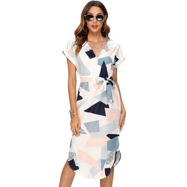 

summer women beach dress boho print batwing short sleeve tunic bandage bodycon dress midi sheath party dress vestidos mujer y200418, Black;pink