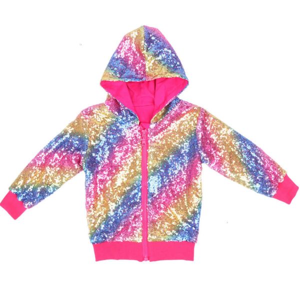 

et coat long sve children's sequin girl's hooded windbreaker zipper spring and autumn, Black