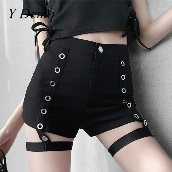 

y demo gothic slim casual women shorts high waist double breasted leg strap hiphop short pants female 20201, White;black