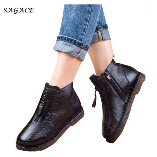 

boots sagace pu leather ankle for women autumn winter zipper vintage punk shoes ladies flat black casual1