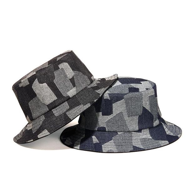 

Summer Spring Vintage Women Blue Black Cotton Denim Bucket Hats Mens Buckethat Casquette Panama Outdoor Fishing Caps ZZ-457, Blue;gray