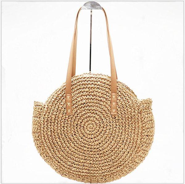 

2020 new round straw bag single shoulder grass woman bag semicircle shape beach