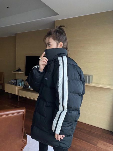 

2020 men and women new fashion letter embroidery loose casual thick mid-length white duck down jacket sports warm jacket ing, Black