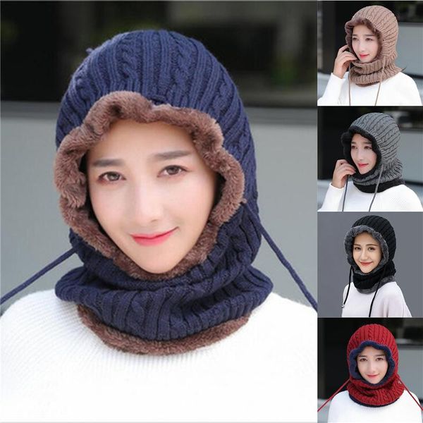 

woman skullies beanies riding windproof mask ear protect balaclava winter hats for women thick warm knitted cap, Blue;gray