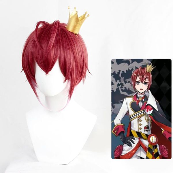 

twisted-wonderland riddle rosehearts dark red pink mix short cosplay heat resistant synthetic hair carnival halloween + wig cap