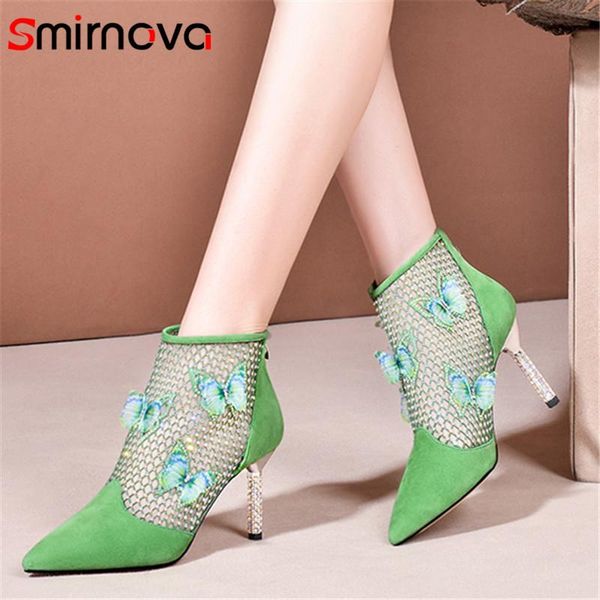 

smirnova 2020 party wedding shoes women ankle boots suede leather zip elegant summer thin high heel boots female, Black