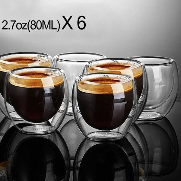 

new 6pcs 80ml 2.7oz glass double walled heat insulated tumbler espresso tea cup coffee mug tazas de ceramica creativas q1218
