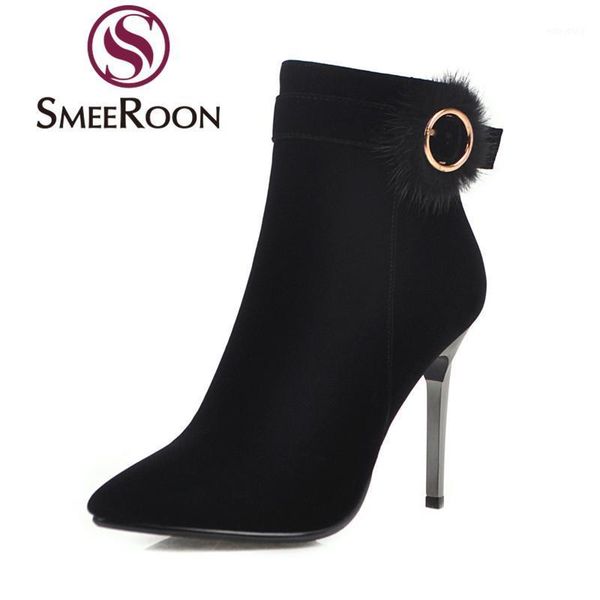 

smeeroon plus size 33-43 new women boots stiletto high heels pointed toe ladies party wedding ankle boots women1, Black