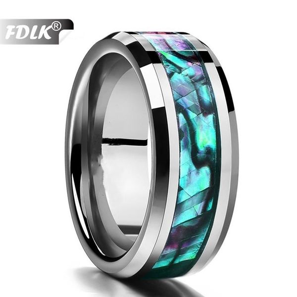 

fdlk fine jewelry 8mm inlaid abalone shell beveled steel stainless steel ring wedding jewelry us size 6 7 8 9 10 11 12 13, Golden;silver