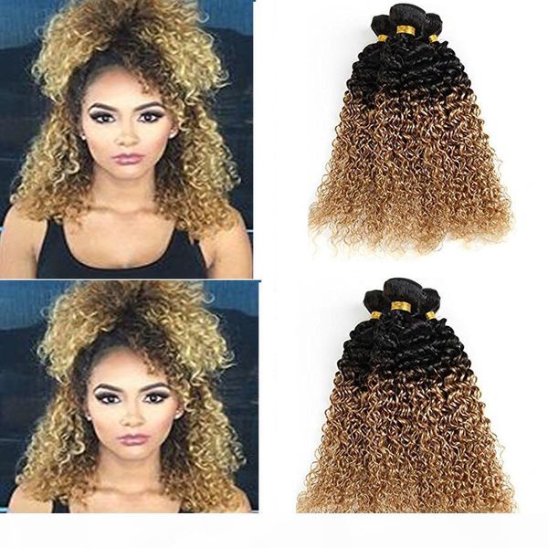

human hair extensions 8a brazilian virgin hair kinky curly weave 3 bundles 10~30 inch ombre weave 1b 27# kinky curly wave hair products, Black;brown