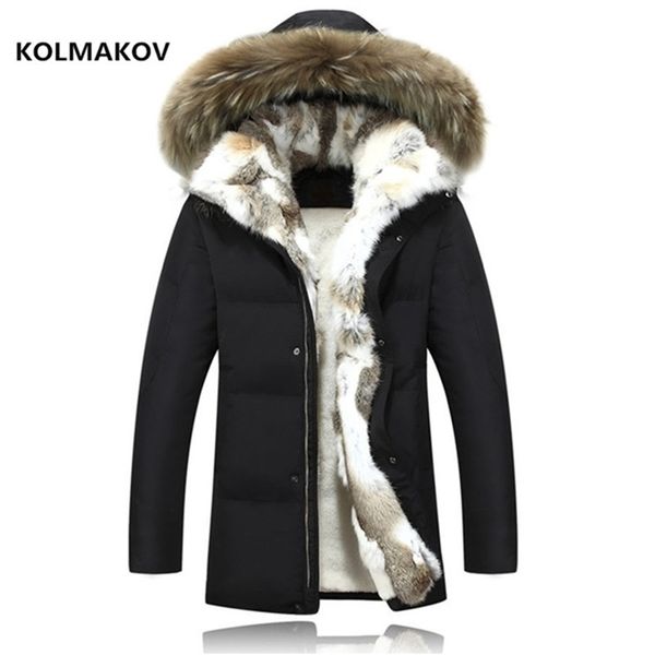 

winter men and women duck down jacket men's coat parkas warm rabbit fur collar hooded warm down coat male parkas men 201225, Black