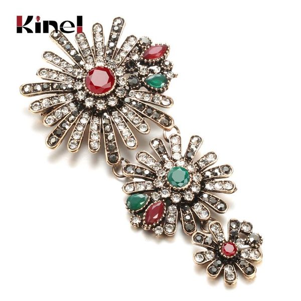 

pins, brooches kinel boho crystal pins flower brooch for women ethnic wedding jewelry hijab antique gold color drop pendant, Gray