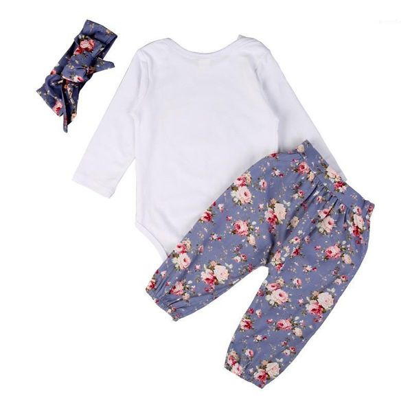 

3pcs baby clothing sets newborn infant girls cute print long sleeve harm floral pants set + hair strap clothes bodysuit sets1, White