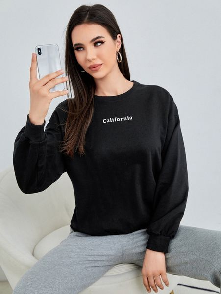 

drop shoulder letter graphic pullover x44u#, White;black