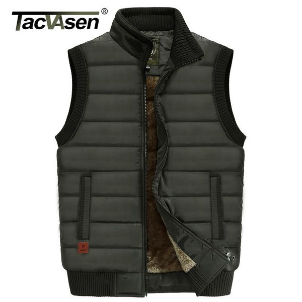 

tacvasen winter down vest jacket men fleeced warm waistcoats casual cotton padded vest coats fish pgraphy vests 6xl, Black