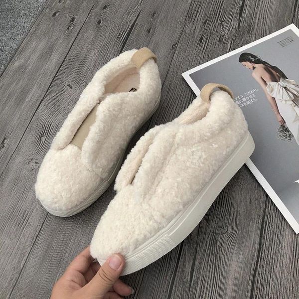 

fashion womens lamb cashmere sneakers women plush fur shoes women ladies casual platform flats female outside sneakers femme #gu0z
