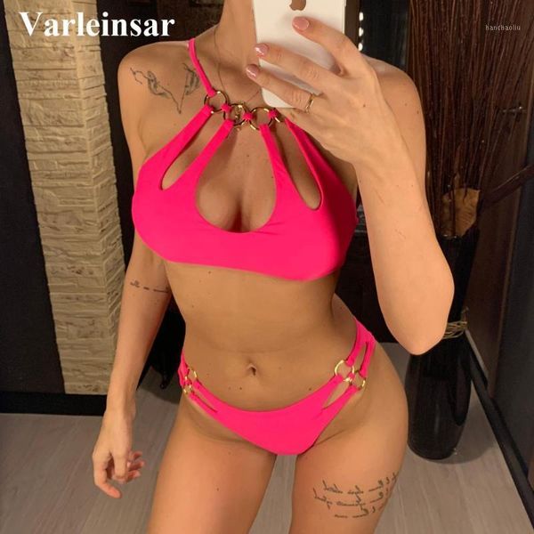 

bikinis set neon pink 2021 brazilian bikini female swimsuit women swimwear two-pieces halter bather bathing suit swim lady v19581