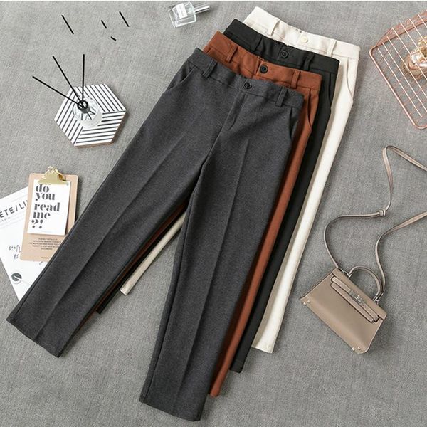 

women's pants & capris high waist woman woolen loose apricot gray business blazer suit female autumn winter1, Black;white