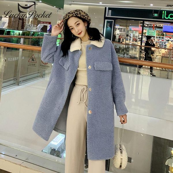 

women winter young style new thick plus size loose mid-length solid color fur coat ladies fashion keep warm blue plush coat zy671, Black