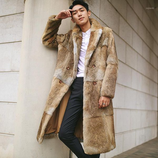 

men's fur coat long winter jacket men natural fur coat warm overcoat real jacket fashion luxury coats 1612 kj55511, Black