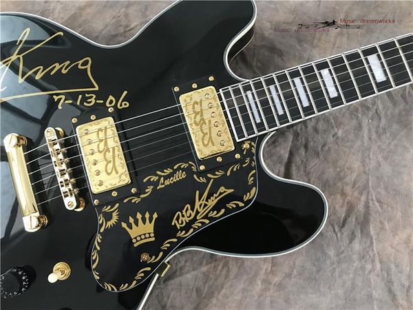 

in stock-custom jazz guitar 80th anniversary bb king lucille black semi-hollow body 5 speed switch guitar