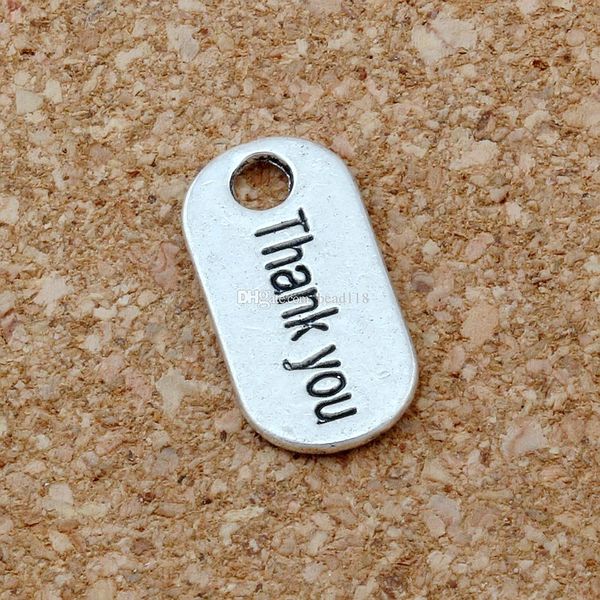 

150pcs antiqued silver alloy single-sided "thank you" charm pendants for jewelry making bracelet necklace diy accessories 9*18mm a, Bronze;silver