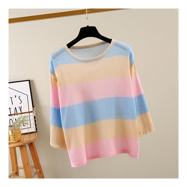 

candy color stripe knit long sleeve tee t-shirt 2018 autumn mori girl1, White