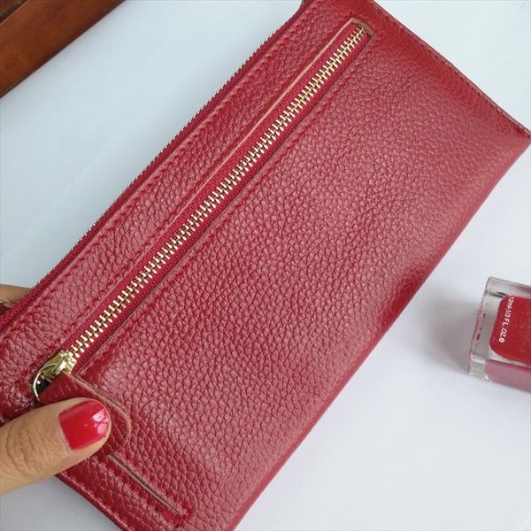

women genuine leather slim wallets long multiple cards holder clutch purse female original leather solid wallet designer, Red;black