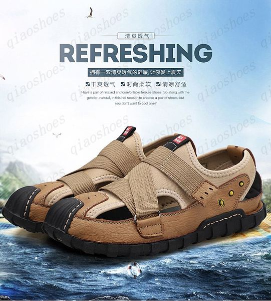 

sandals men's large size 2021 summer new men's leather leather straps pullout, Black