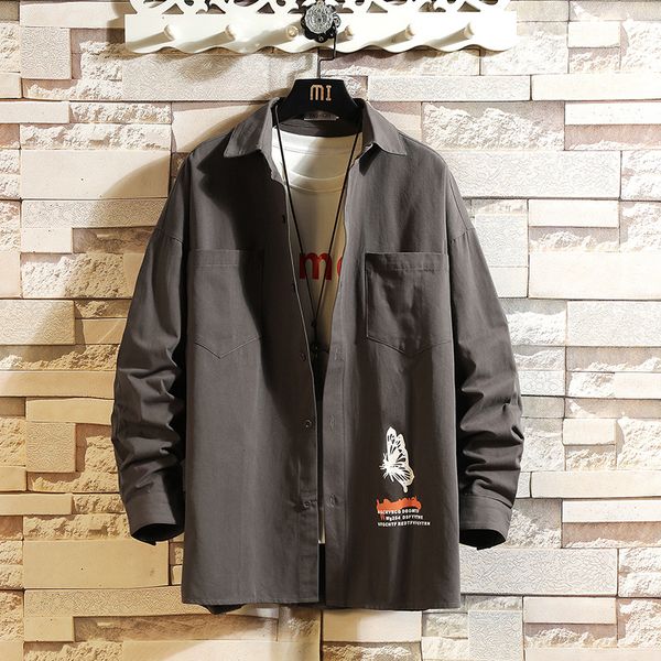 

brand 2021 spring autumn long sleeves new collar korea style print shirt for men's clothes teqe, White;black