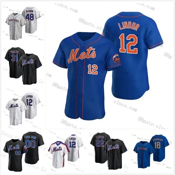 

21 max scherzer francisco lindor 2021 new custom jacob degrom pete alonso mets mike piazza dwight gooden keith hernandez darryl strawberry y, Blue;black