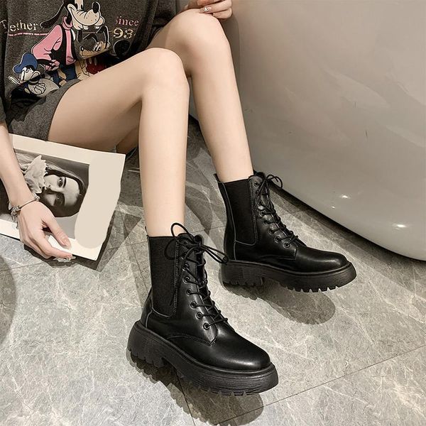 

lace up boots women's rubber shoes rain boots-women luxury designer round toe booties ladies 2020 fashion med rock black summer