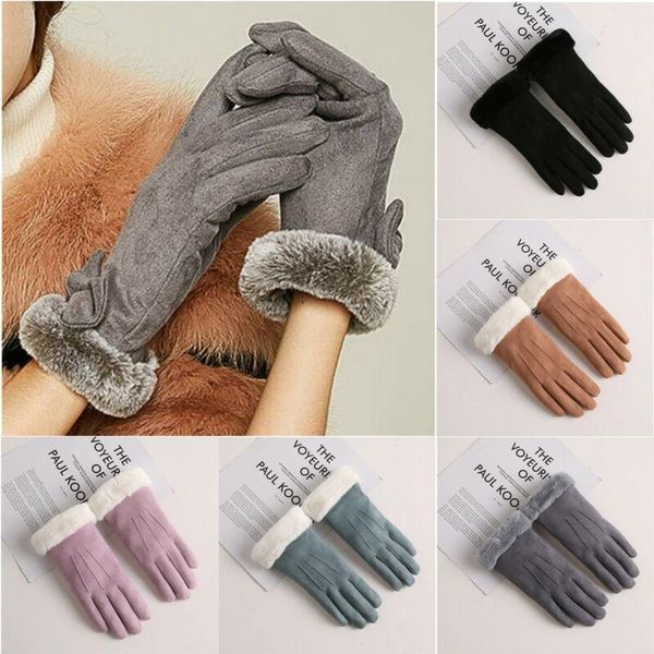 

women winter soft gloves suede warm touch screen fleece lined driving gloves1, Blue;gray