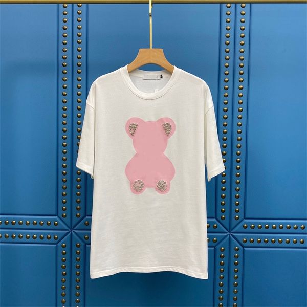 

2022 summer fashion digital printing nail bead female aging leisure round neck short sleeve loose t-shirt, White