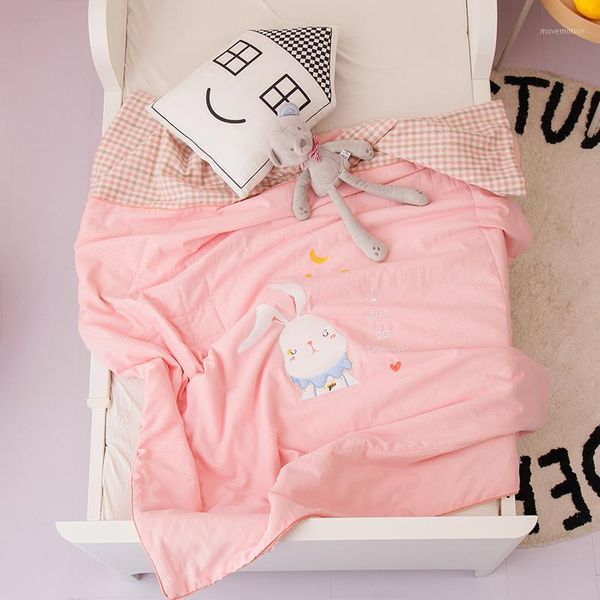 

100% washed cotton embroidered quilted bedspread for single king bed summer blanket solid cute kawaii throw for children1