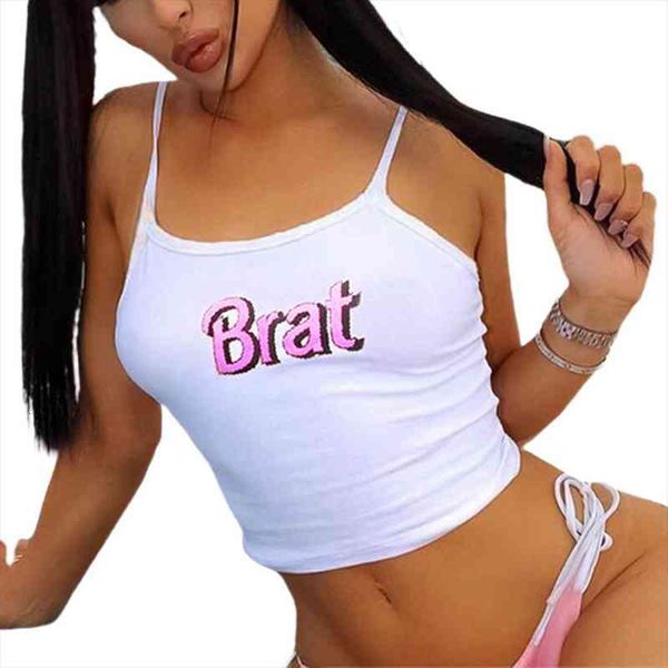 

slim vest music festival harajuku clubwear women summer y2k brat letter printed white camis cropped top