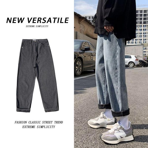 

winter plus velvet thick jeans men's warm fashion casual wide-leg jeans men streetwear loose hip-hop straight denim pants mens1, Blue