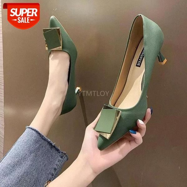 

women high heels pumps lady plus size 34-40 pointed toe low heels office shoes buckle slip-0n tacones altos mujer #ki6v, Black