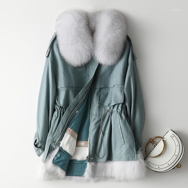 

natural fur coat women winter rex fur liner parka 2020 vintage warm real collar jacket short overcoat hiver 019031, Black