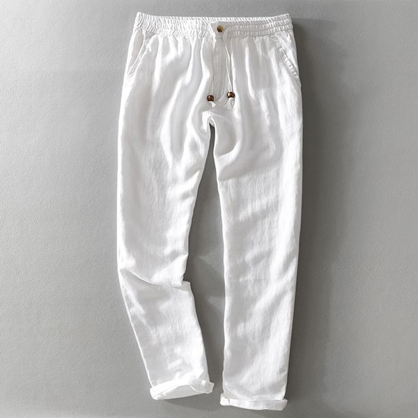 

2020 length ankle cotton linen pants will see thin elastic waistline men's plus size 3840 paus, Black