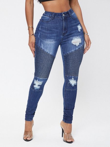 

sxy high waist ripped skinny jeans 33h0#, Blue
