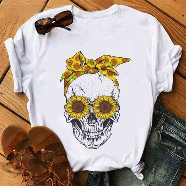 

summer skull print graphic women funny shirt blouse fashion female harajuku aesthetic korea casual vintage clothes streetwear, White