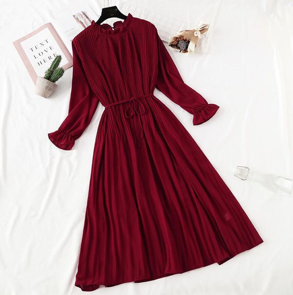 

2021 new new elegant casual ladies trumpet office sleeve chiffon polka dot printed dress a line dressed sweet, Black;gray