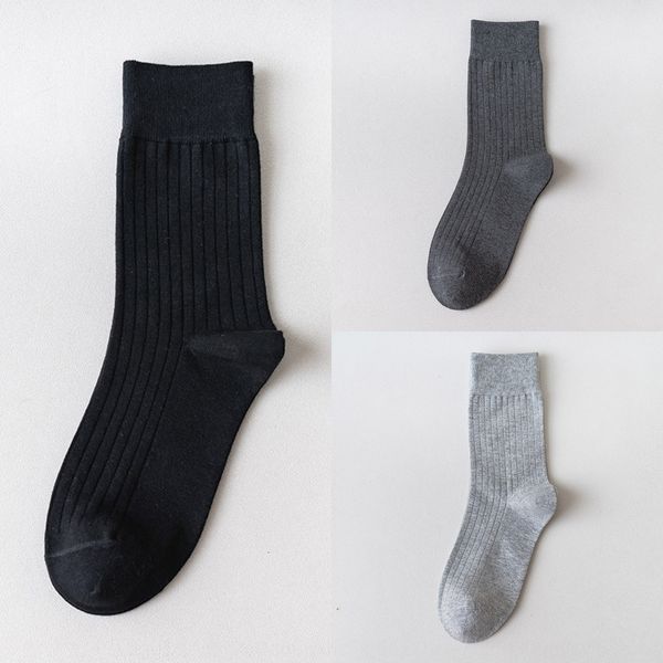 

high 98 solid color men's business medium cotton cotton striped fashion casual medium tube socks men's socks fdswn, Black