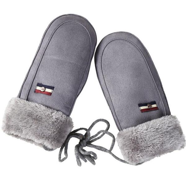 

new lovely child cartoon mittens winter warm thick velvet cashmere suede leather men/women student outdoor sports ski gloves 15e, Blue;gray