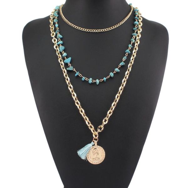 

big coin acrylic pendants necklaces for women fashion multilayer statement long chain necklace female jewelry ukmoc, Silver